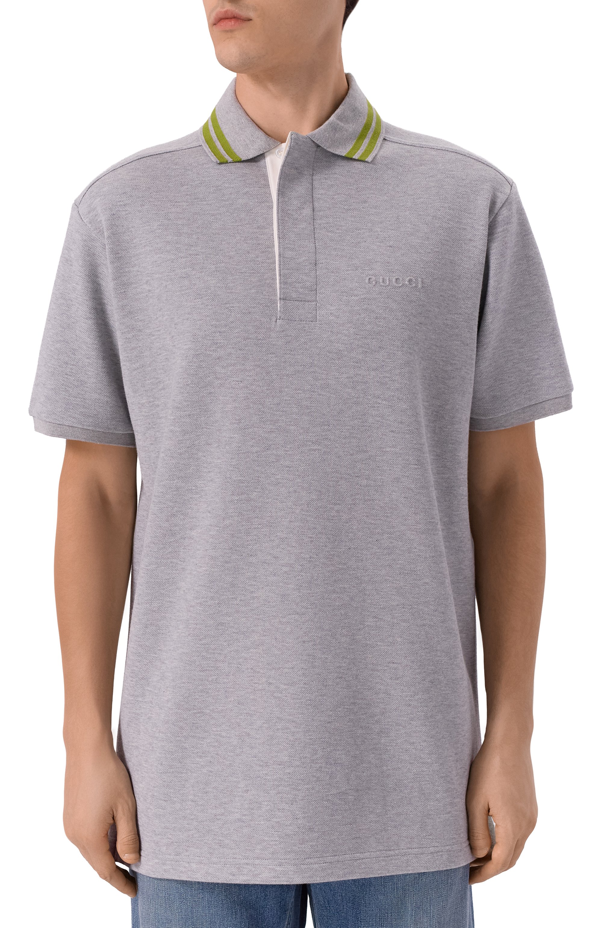 Хлопковое поло GUCCI серого цвета по цене 157500 руб., арт. 811234/XJG7C, фото 3 Хлопковое поло GUCCI, арт. 811234/XJG7C, фото 3
