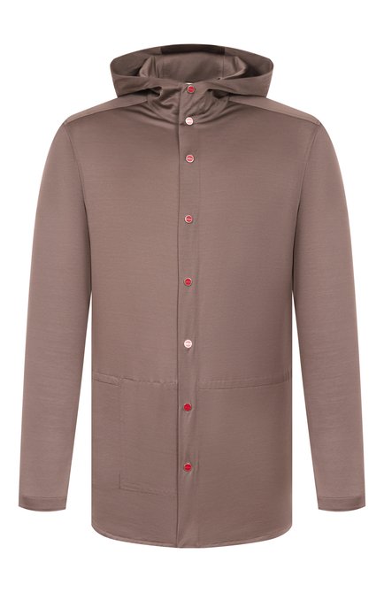 Мужская хлопковая рубашка KITON коричневого цвета, арт. UMCPETEH0923413 | Фото 1 (Драгоценные камни: Проставлено; Материал сплава: Проставлено; Материал внешний: Хлопок; Длина (для топов): Стандартные; Рукава: Длинные)