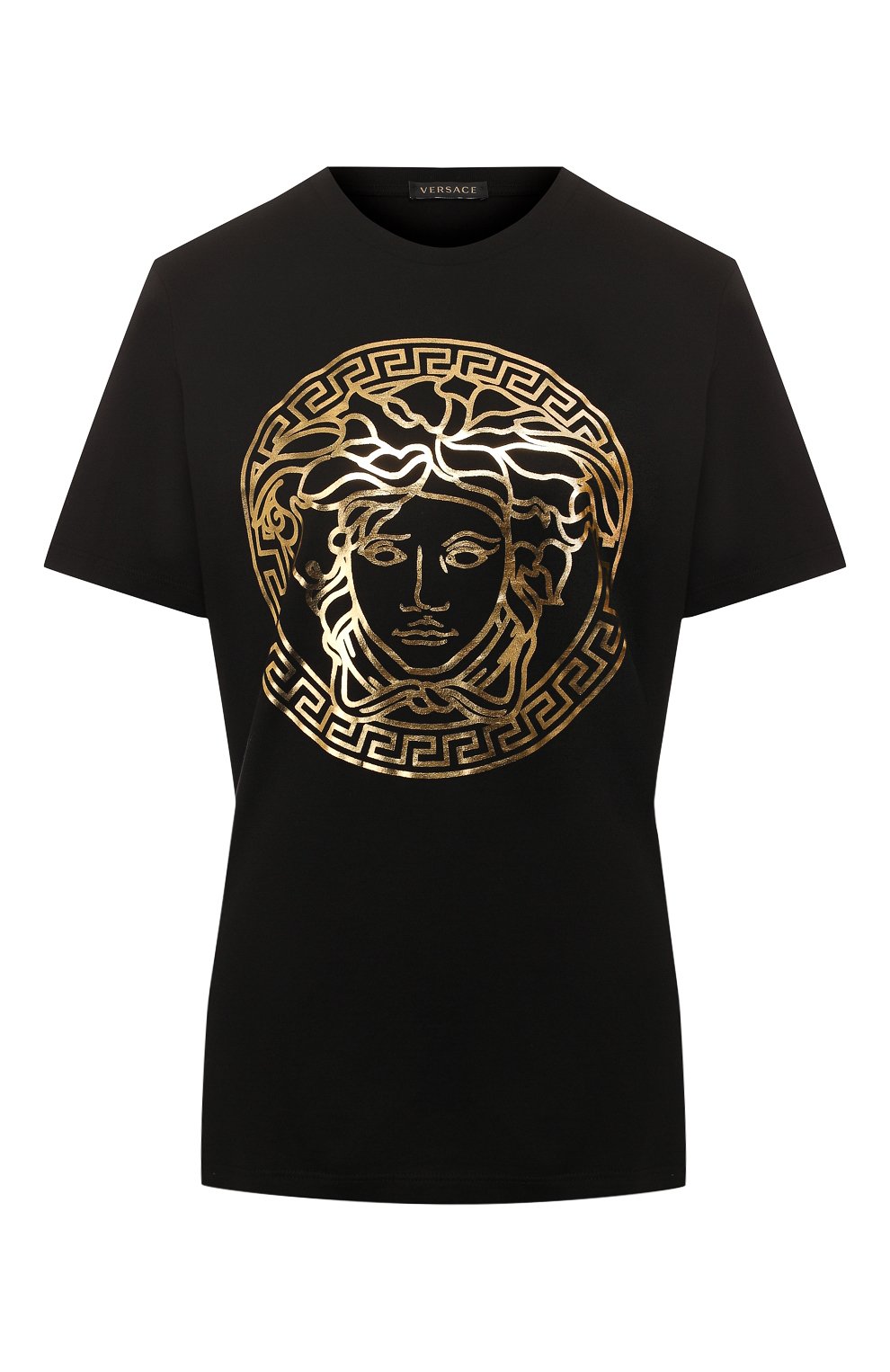 Хлопковая футболка VERSACE черного цвета по цене 34200 руб., арт. A85756/A228806, фото 1 Хлопковая футболка VERSACE, арт. A85756/A228806, фото 1
