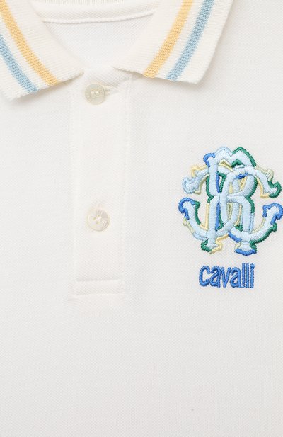 Хлопковое поло ROBERTO CAVALLI белого цвета по цене 13350 руб., арт. QJT622/KB003/06M-12M, фото 3 Хлопковое поло ROBERTO CAVALLI, арт. QJT622/KB003/06M-12M, фото 3