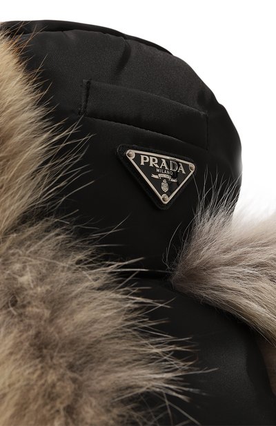 Шапка-ушанка с отделкой из меха койота PRADA, арт. 2HC169-2CEZ-F0889, фото 3