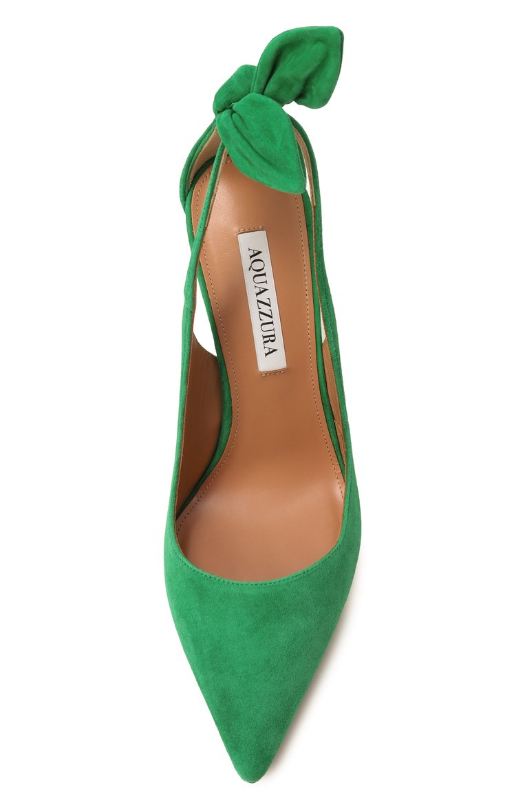 Женские замшевые туфли bow tie 105 AQUAZZURA зеленого цвета, арт. DENHIGP0-SUE-F00 | Фото 6 (Каблук высота: Высокий; Материал внутренний: Натуральная кожа; Подошва: Плоская; Материал внешний: Натуральная кожа, Замша; Каблук тип: Шпилька)