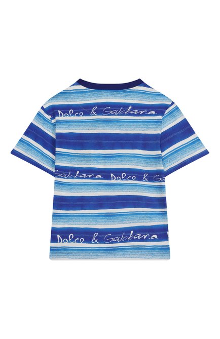 Детская хлопковая футболка DOLCE & GABBANA голубого цвета, арт. L4JTHV/II7FT/8-14 | Фото 2 (Материал внешний: Хлопок; Рукава: Короткие; Материал сплава: Проставлено; Драгоценные камни: Проставлено)