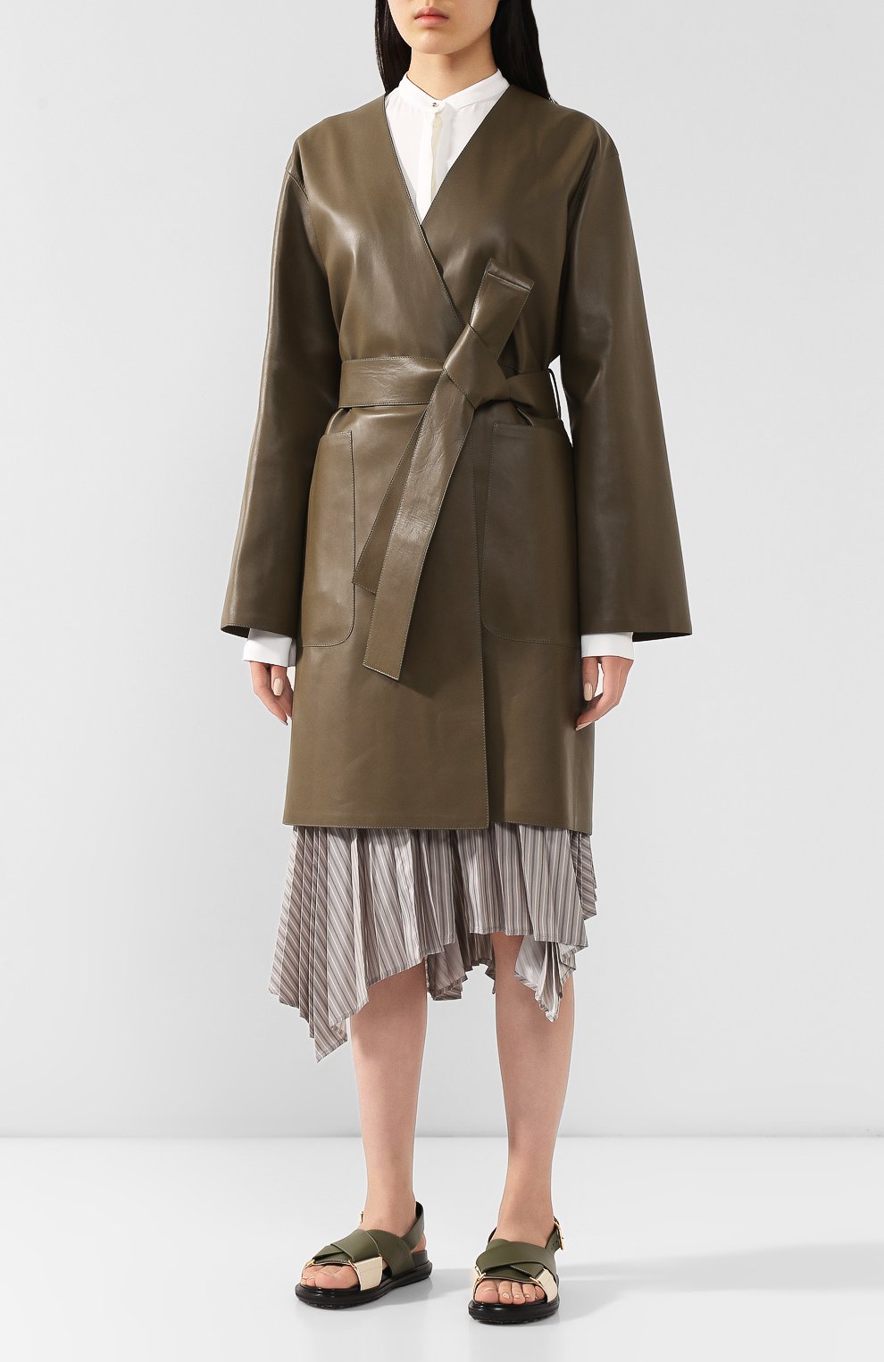 Кожаное пальто LOEWE хаки цвета по цене 279000 руб., арт. S1101970CL, фото 3 Кожаное пальто LOEWE, арт. S1101970CL, фото 3