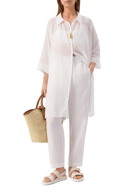 Льняные брюки EMPORIO ARMANI белого цвета по цене 52750 руб., арт. EW001575/TE14012, фото 2 Льняные брюки EMPORIO ARMANI, арт. EW001575/TE14012, фото 2