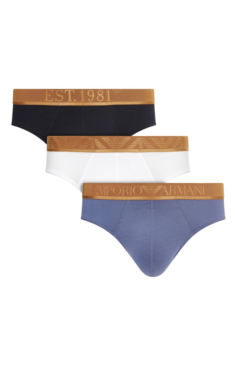 Мужские комплект из трех брифов EMPORIO ARMANI разноцветного цвета, арт. EM000258/AF10780 | Фото 1 (Кросс-КТ: бельё; Нос: Не проставлено; Мужское Кросс-КТ: Трусы; Трусы М: Брифы; Материал внешний: Хлопок)