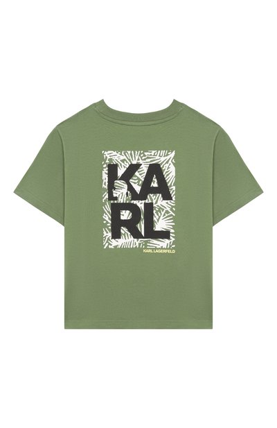 Хлопковая футболка KARL LAGERFELD KIDS хаки цвета по цене 12620 руб., арт. Z31101, фото 2 Хлопковая футболка KARL LAGERFELD KIDS, арт. Z31101, фото 2