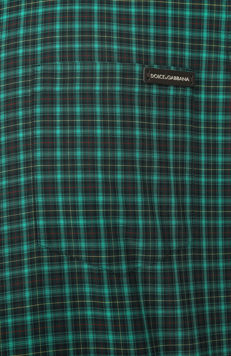 Мужская хлопковая рубашка DOLCE & GABBANA зеленого цвета, арт. G5JZ9T/GJ282 | Фото 6 (Длина (для топов): Стандартные; Материал внешний: Хлопок; Рукава: Длинные; Воротник: Кент; Случай: Повседневный; Манжеты: На пуговицах; Стили: Кэжуэл; Принт: Клетка; Автоматизация ТО: Проставлено; Размерность: Идёт в размер; Автоматизация состава: Проставлено; Детали: Без декора)