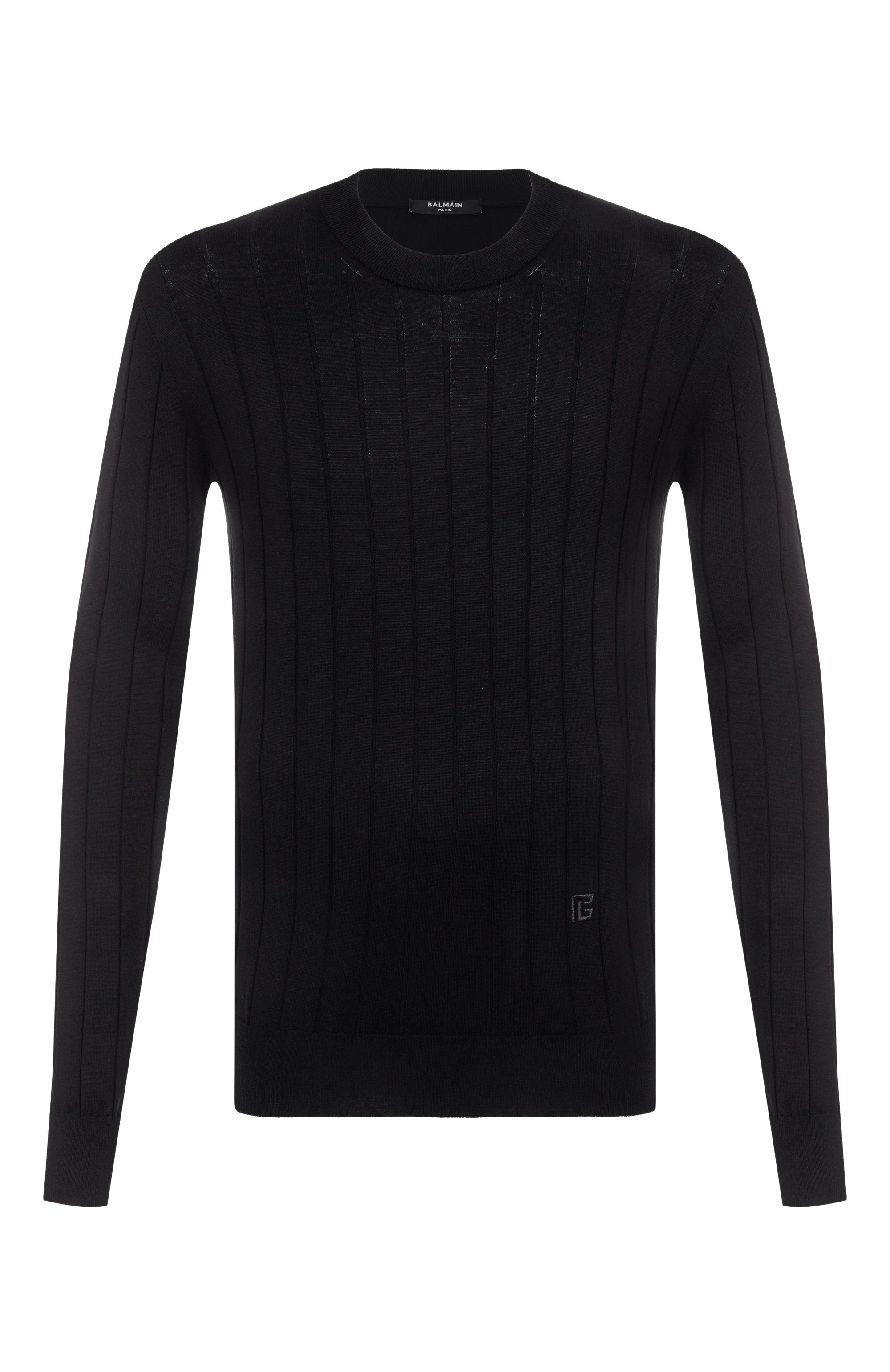 Джемпер из шелка и хлопка BALMAIN черного цвета по цене 98850 руб., арт. FH1KD000/KI73, фото 1 Джемпер из шелка и хлопка BALMAIN, арт. FH1KD000/KI73, фото 1