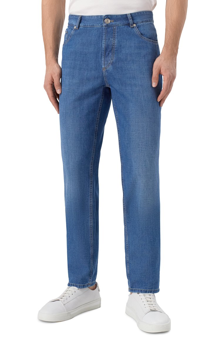 Мужские джинсы traditional fit BRUNELLO CUCINELLI синего цвета, арт. ME645B3210 | Фото 3 (Длина (брюки, джинсы): Стандартные; Материал внешний: Хлопок, Деним; Кросс-КТ: Деним; Стили: Повседневный; Силуэт М (брюки): Прямые; Детали: Делаве; Автоматизация состава: Проставлено; Автоматизация ТО: Проставлено; Размерность: Идёт в размер)