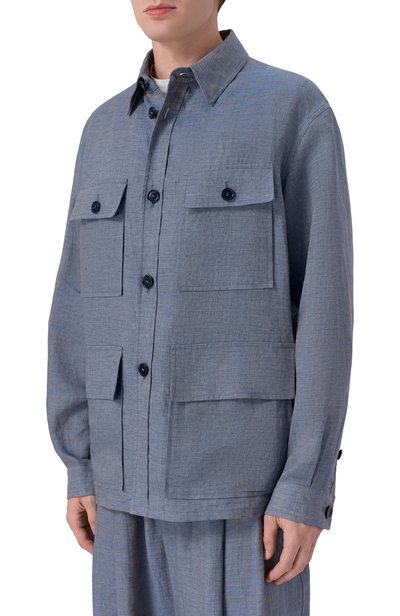 Льняная куртка-рубашка GIORGIO ARMANI голубого цвета по цене 269500 руб., арт. GM004078/TE23125, фото 3 Льняная куртка-рубашка GIORGIO ARMANI, арт. GM004078/TE23125, фото 3