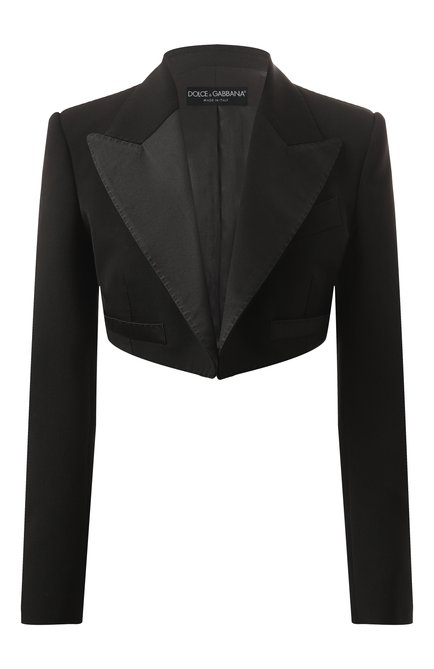 Женский жакет из шерсти и шелка DOLCE & GABBANA черного цвета, арт. F29GFT/FU21E | Фото 1 (Материал внешний: Шерсть; Материал сплава: Проставлено; Драгоценные камни: Проставлено; Рукава: Длинные; Длина (для топов): Укороченные)