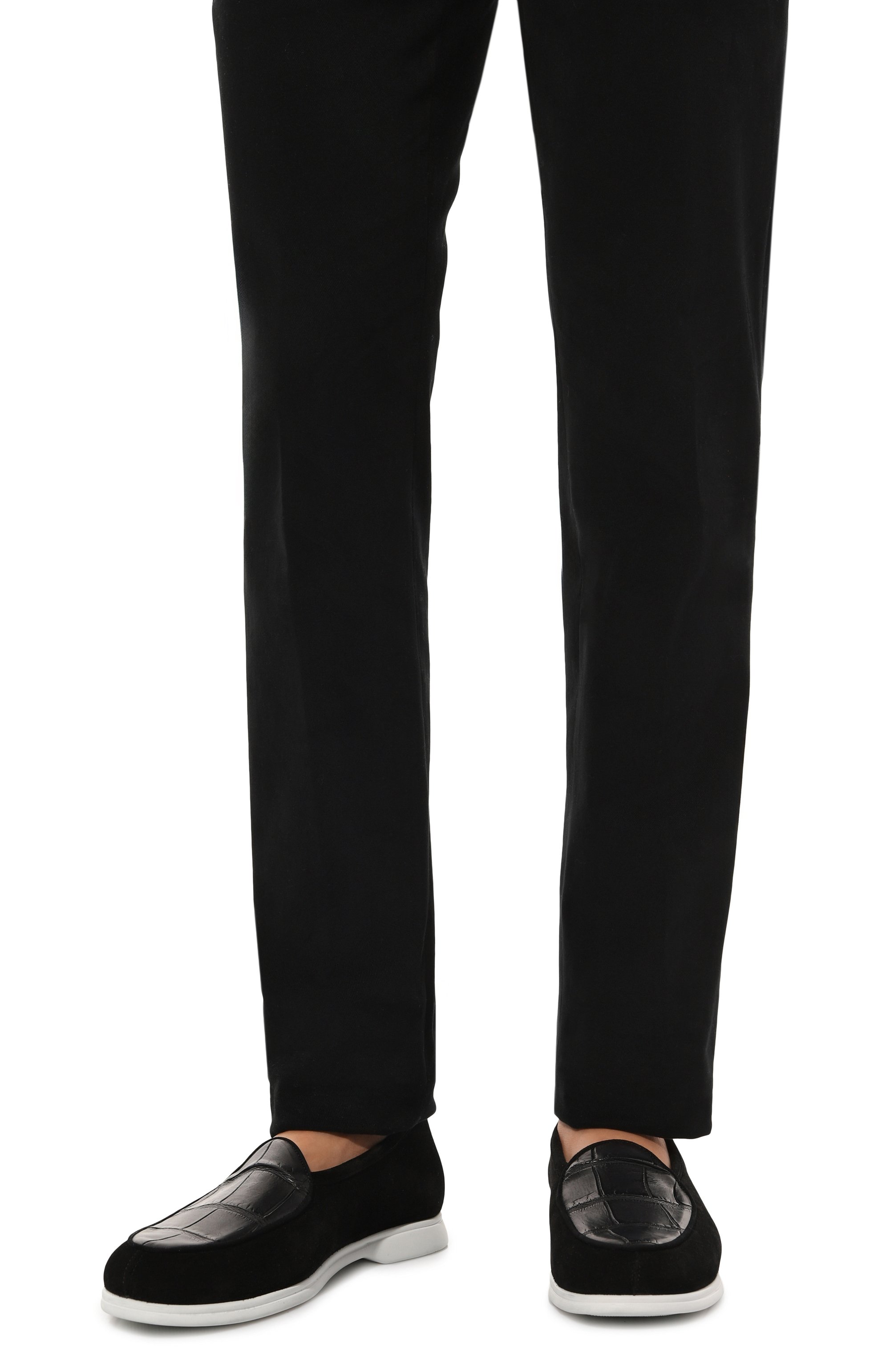 Замшевые лоферы с отделкой из кожи аллигатора KITON, арт. USSA087N00978, фото 3