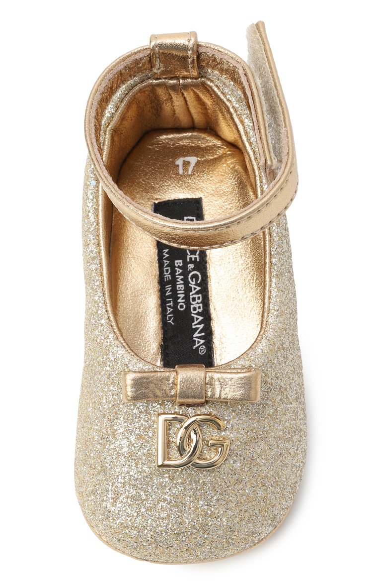Детского пинетки DOLCE & GABBANA золотого цвета, арт. DK0065/AA745 | Фото 4 (Нос: Не проставлено; Материал внешний: Натуральная кожа; Материал внутренний: Натуральная кожа; Автоматизация состава: Проставлено)