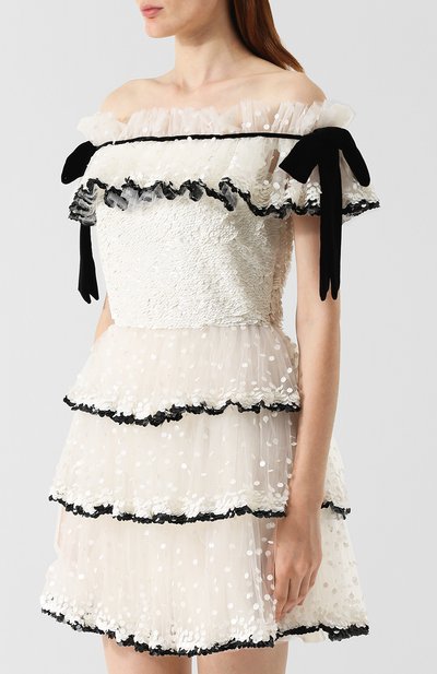 Приталенное мини-платье с открытыми плечами и пайетками VALENTINO, арт. QB2VAIH01ED, фото 3