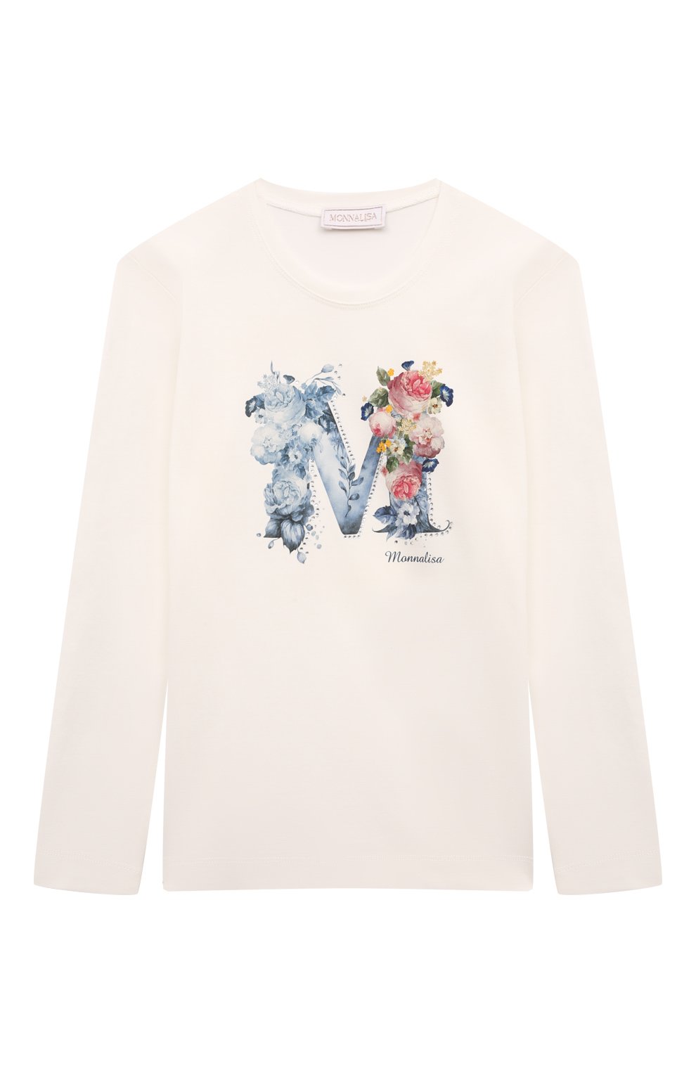 Хлопковый лонгслив MONNALISA молочного цвета по цене 8750 руб., арт. 19D605, фото 1 Хлопковый лонгслив MONNALISA, арт. 19D605, фото 1
