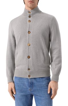 Мужской хлопковый кардиган BRUNELLO CUCINELLI серого цвета, арт. M28707006 | Фото 3 (Длина (для топов): Стандартные; Материал внешний: Хлопок; Рукава: Длинные; Мужское Кросс-КТ: Кардиган-одежда; Стили: Кэжуэл; Застежка: Пуговицы)