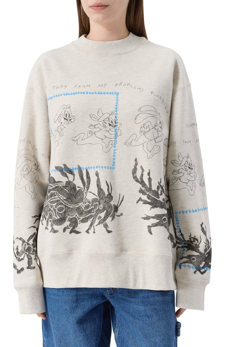 Женский хлопковый свитшот DOMREBEL светло-серого цвета, арт. H0PS SWEATSHIRT | Фото 3 (Материал сплава: Проставлено; Длина (для топов): Стандартные; Рукава: Длинные; Драгоценные камни: Проставлено; Женское Кросс-КТ: Свитшот-одежда; Стили: Кэжуэл; Материал внешний: Хлопок)