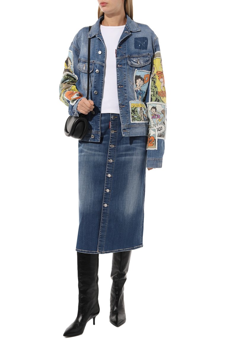 Женская джинсовая юбка DSQUARED2 голубого цвета, арт. S75MA0935/S30342 | Фото 2 (Материал внешний: Хлопок, Деним; Длина Ж (юбки, платья, шорты): Миди; Стили: Кэжуэл; Кросс-КТ: Деним; Автоматизация ТО: Проставлено; Автоматизация состава: Проставлено)