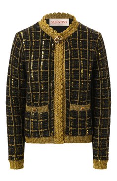 Женский жакет с отделкой пайетками VALENTINO черного цвета, арт. 6B3KE03M94G | Фото 1 (Материал внешний: Шерсть, Синтетический материал; Рукава: Длинные; Материал сплава: Проставлено; Драгоценные камни: Проставлено; Длина (для топов): Стандартные; Материал подклада: Синтетический материал; Детали: Декор; Кросс-КТ: костюм; Случай: Вечерний; Женское Кросс-КТ: Жакет-одежда; 1-2-бортные: Однобортные; Стили: Гламурный)