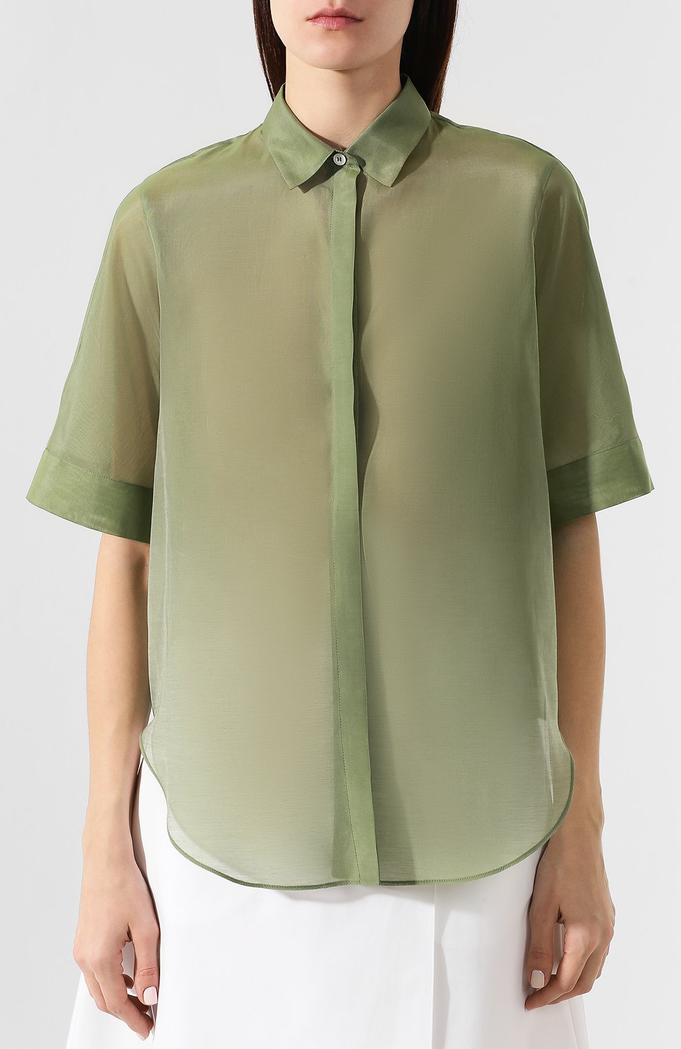 Рубашка из смеси хлопка и шелка JIL SANDER NAVY зеленого цвета по цене 32300 руб., арт. JNWM6008A/JM2550, фото 3 Рубашка из смеси хлопка и шелка JIL SANDER NAVY, арт. JNWM6008A/JM2550, фото 3