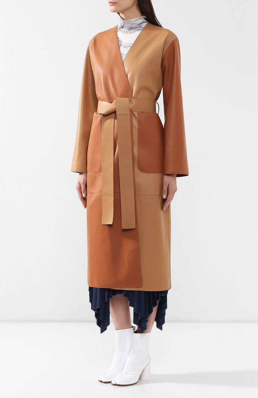 Кожаное пальто с поясом LOEWE коричневого цвета по цене 294500 руб., арт. S1191111CL, фото 3 Кожаное пальто с поясом LOEWE, арт. S1191111CL, фото 3