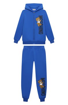 Детского комплект из толстовки и брюк MOSCHINO синего цвета, арт. HUK03M/LDA27/10-14 | Фото 1 (Рукава: Длинные; Материал сплава: Проставлено; Материал внешний: Хлопок; Драгоценные камни: Проставлено; Мальчики Кросс-КТ: Костюмы-спорт; Ростовка одежда: 10 - 11 лет | 140 - 146см, 12 лет | 152 см)