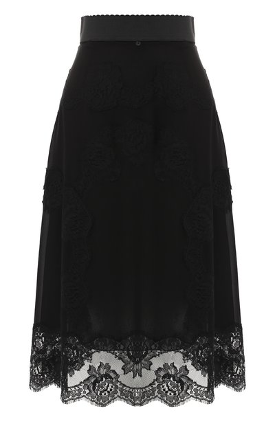 Женская юбка из смеси шелка и хлопка с кружевной отделкой DOLCE & GABBANA, арт. F4BG8T/FU1AR