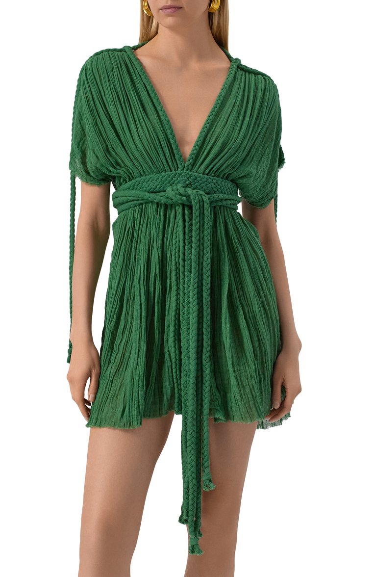 Женское хлопковое платье KASIA KULENTY зеленого цвета, арт. ATHENA MINI DRESS | Фото 3 (Длина Ж (юбки, платья, шорты): Мини; Материал внешний: Хлопок; Рукава: Короткие; Женское Кросс-КТ: Платье-пляжная одежда; Стили: Кэжуэл)
