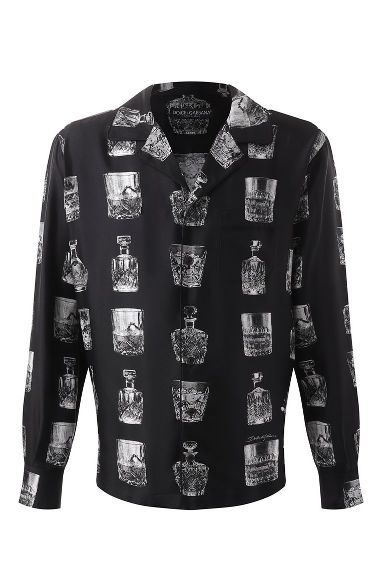 Мужская шелковая сорочка DOLCE & GABBANA черного цвета, арт. G5IF1T/HI1V0 | Фото 1 (Длина (для топов): Стандартные; Материал сплава: Проставлено; Рукава: Длинные; Материал внешний: Шелк; Драгоценные камни: Проставлено; Кросс-КТ: домашняя одежда)