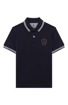 Детское хлопковое поло BRUNELLO CUCINELLI темно-синего цвета, арт. B0B13917TB | Фото 1 (Рукава: Короткие; Материал внешний: Хлопок; Ростовка одежда: 8 лет | 128 см, 12 лет | 152 см)