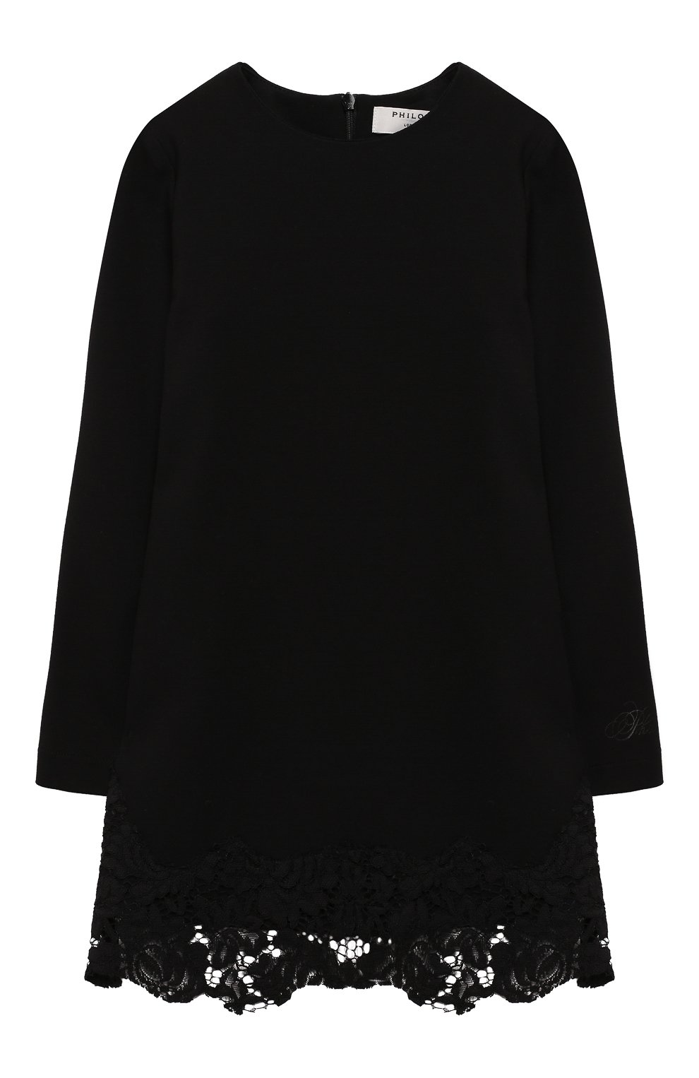 Платье с кружевной отделкой PHILOSOPHY DI LORENZO SERAFINI KIDS черного цвета по цене 14150 руб., арт. PJAB33/JE08/UH026/XXS-XS, фото 1 Платье с кружевной отделкой PHILOSOPHY DI LORENZO SERAFINI KIDS, арт. PJAB33/JE08/UH026/XXS-XS, фото 1