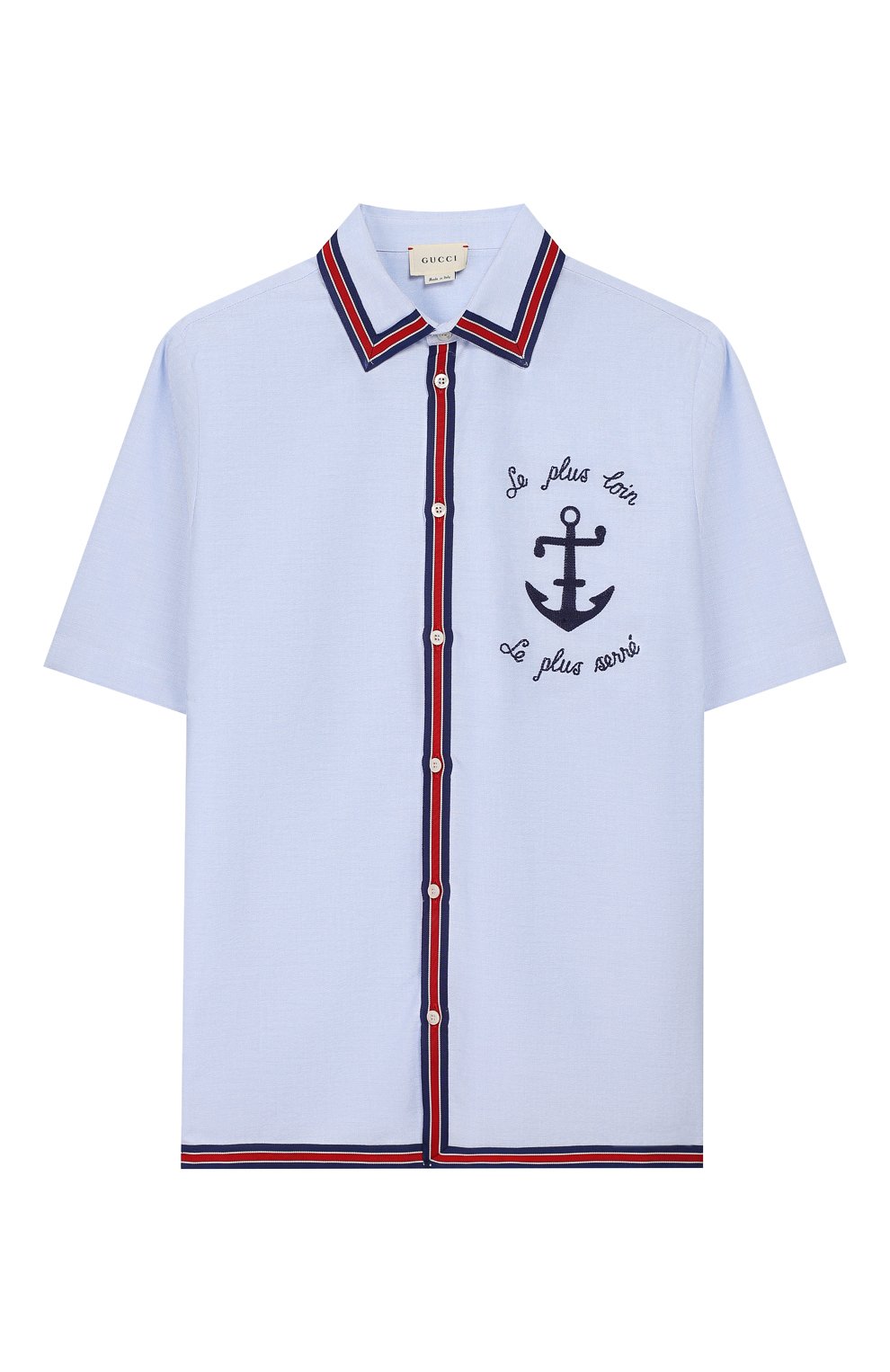 Хлопковая рубашка GUCCI голубого цвета по цене 50400 руб., арт. 600371/XWAH0, фото 1 Хлопковая рубашка GUCCI, арт. 600371/XWAH0, фото 1