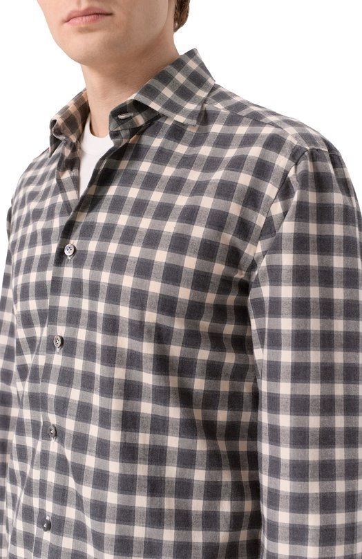 Хлопковая рубашка Kiton UCCH0943907 Серый  UCCH0943907 Фото 5