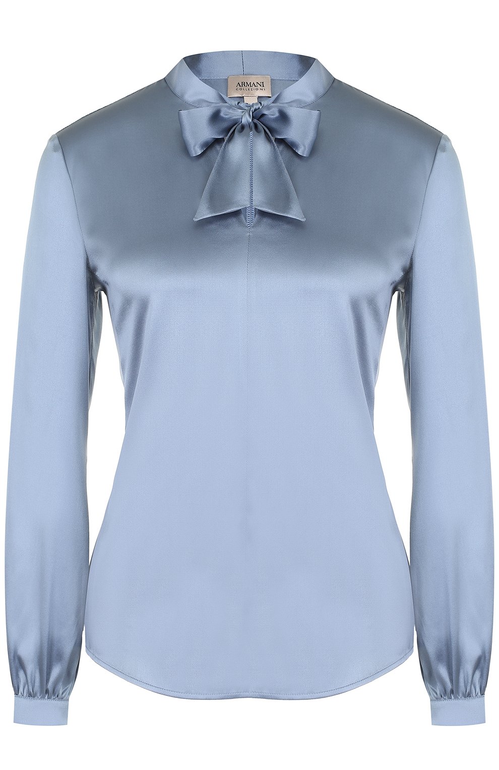 Атласная блузка ARMANI COLLEZIONI голубого цвета по цене 43350 руб., арт. ZMC13T/ZM301, фото 1 Атласная блузка ARMANI COLLEZIONI, арт. ZMC13T/ZM301, фото 1