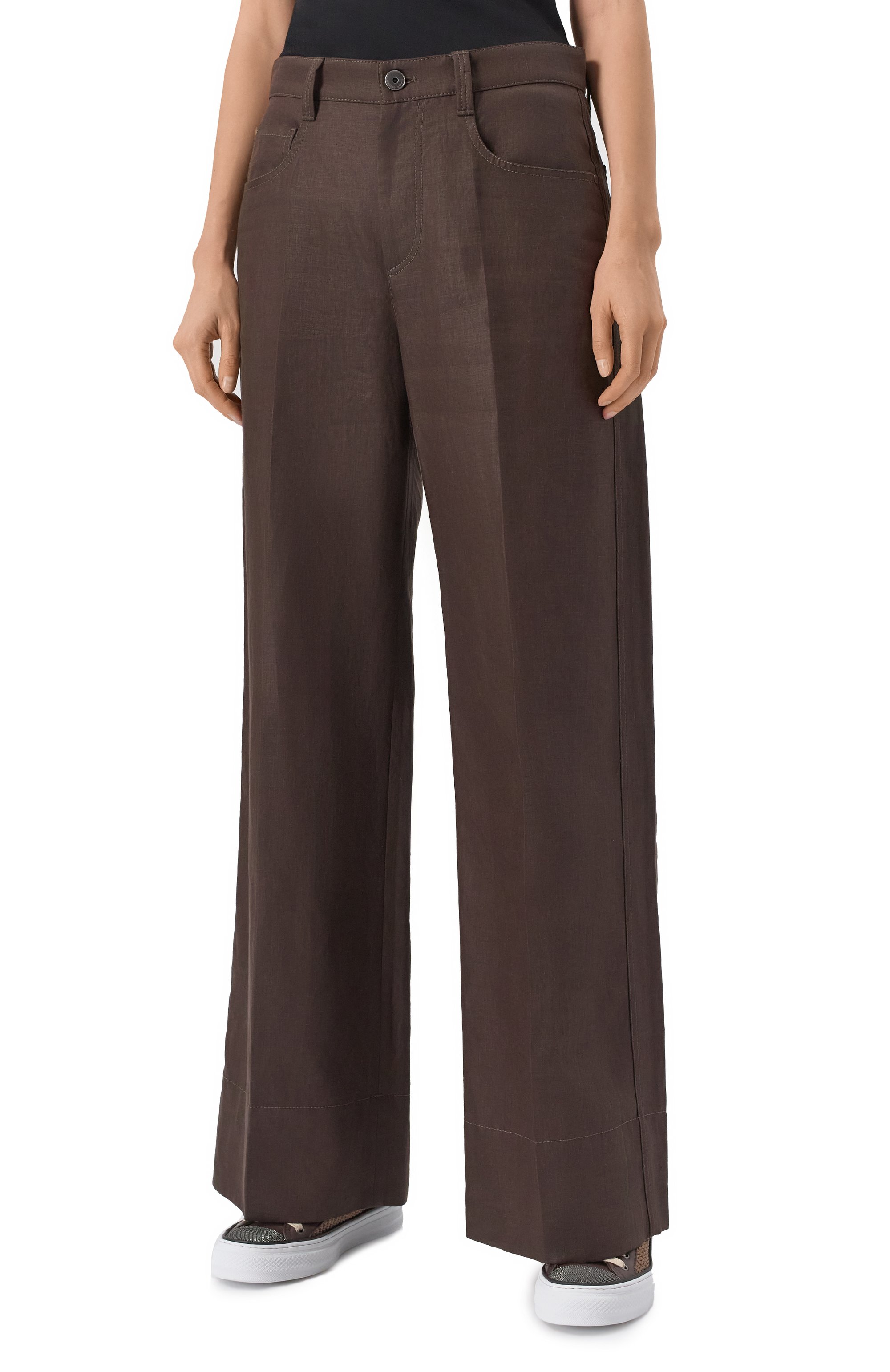 Льняные брюки BRUNELLO CUCINELLI темно-коричневого цвета по цене 199500 руб., арт. ML142P8813, фото 3 Льняные брюки BRUNELLO CUCINELLI, арт. ML142P8813, фото 3