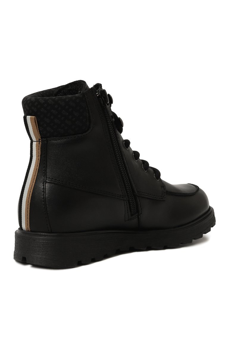 Детские кожаные ботинки BOSS черного цвета, арт. J29364/32-35 | Фото 3 (Материал сплава: Проставлено; Нос: Не проставлено; Материал внутренний: Текстиль)
