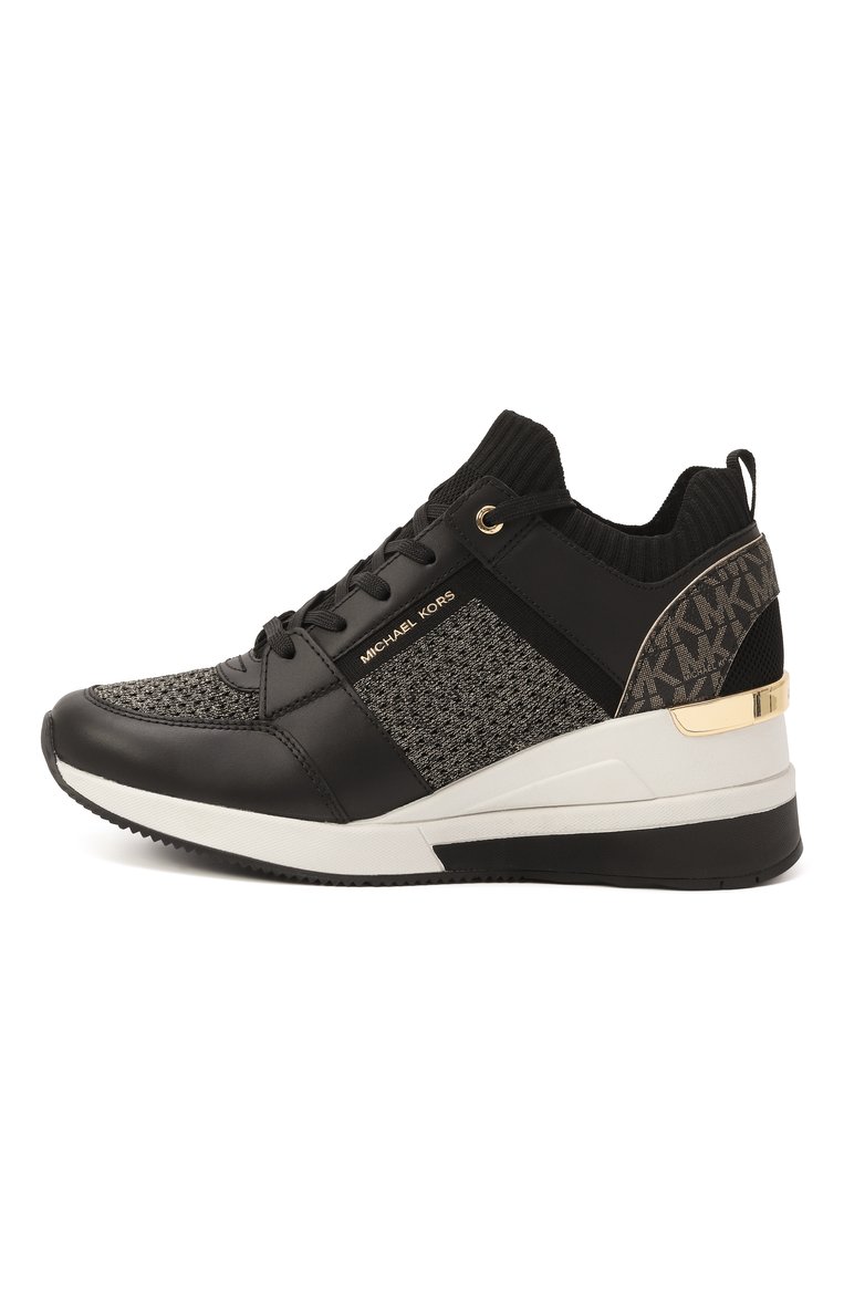 Женские комбинированные кроссовки no copy MICHAEL MICHAEL KORS черного цвета, арт. 43H3GEFS6D | Фото 4 (Материал внутренний: Текстиль; Материал внешний: Натуральная кожа, Текстиль; Подошва: Платформа; Стили: Кэжуэл; Материал утеплителя: Без утеплителя; Кросс-КТ: Низкие)
