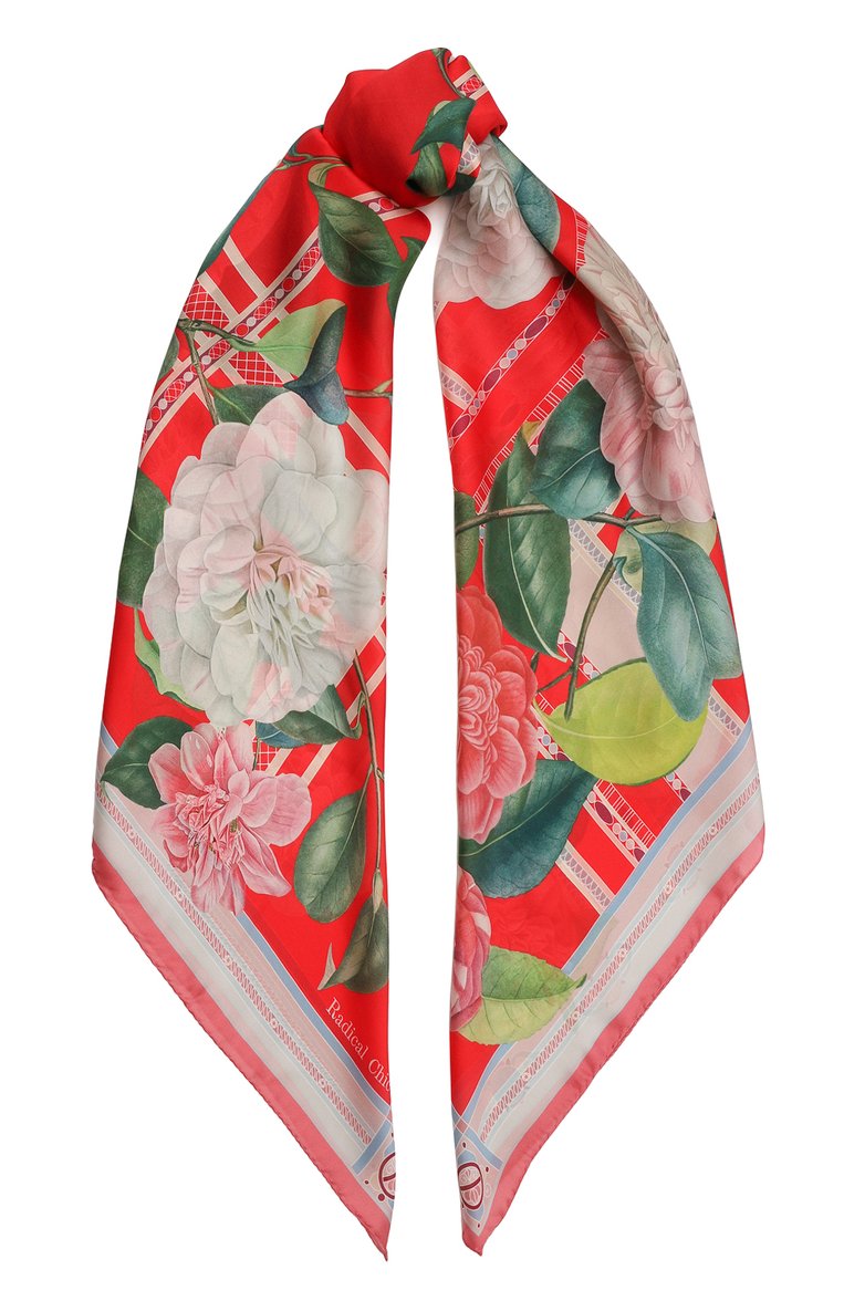 Женский шелковый платок camellia RADICAL CHIC красного цвета, арт. 660892.23.03 | Фото 1 (Материал: Текстиль, Шелк; Принт: С принтом; Нос: Не проставлено)