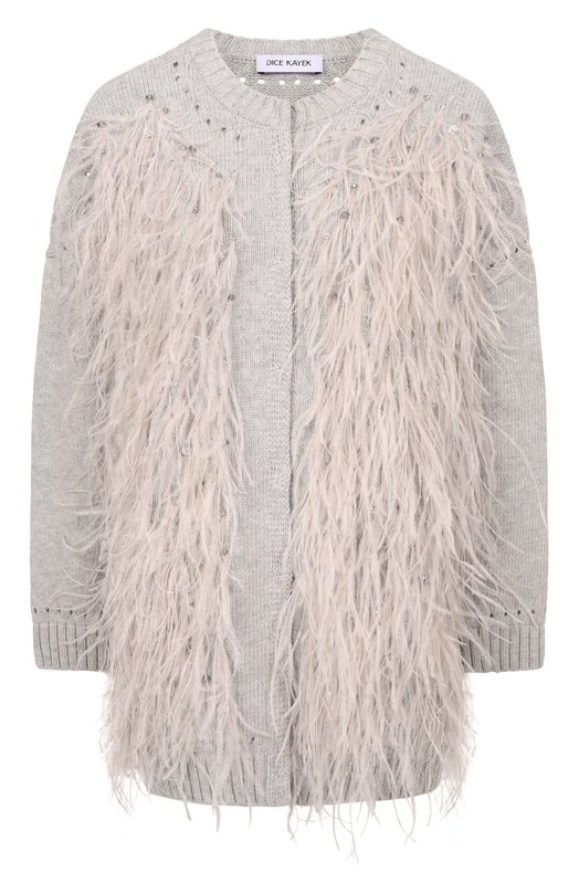 Шерстяной кардиган с отделкой перьями Dice Kayek PF25K80520 LCR GREY Серый PF25K80520 LCR GREY