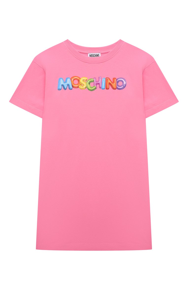 Детское хлопковое платье MOSCHINO розового цвета, арт. HAV0BQ/LBA00/10-14 | Фото 1 (Рукава: Короткие; Материал внешний: Хлопок; Девочки Кросс-КТ: Платье-одежда; Случай: Повседневный)