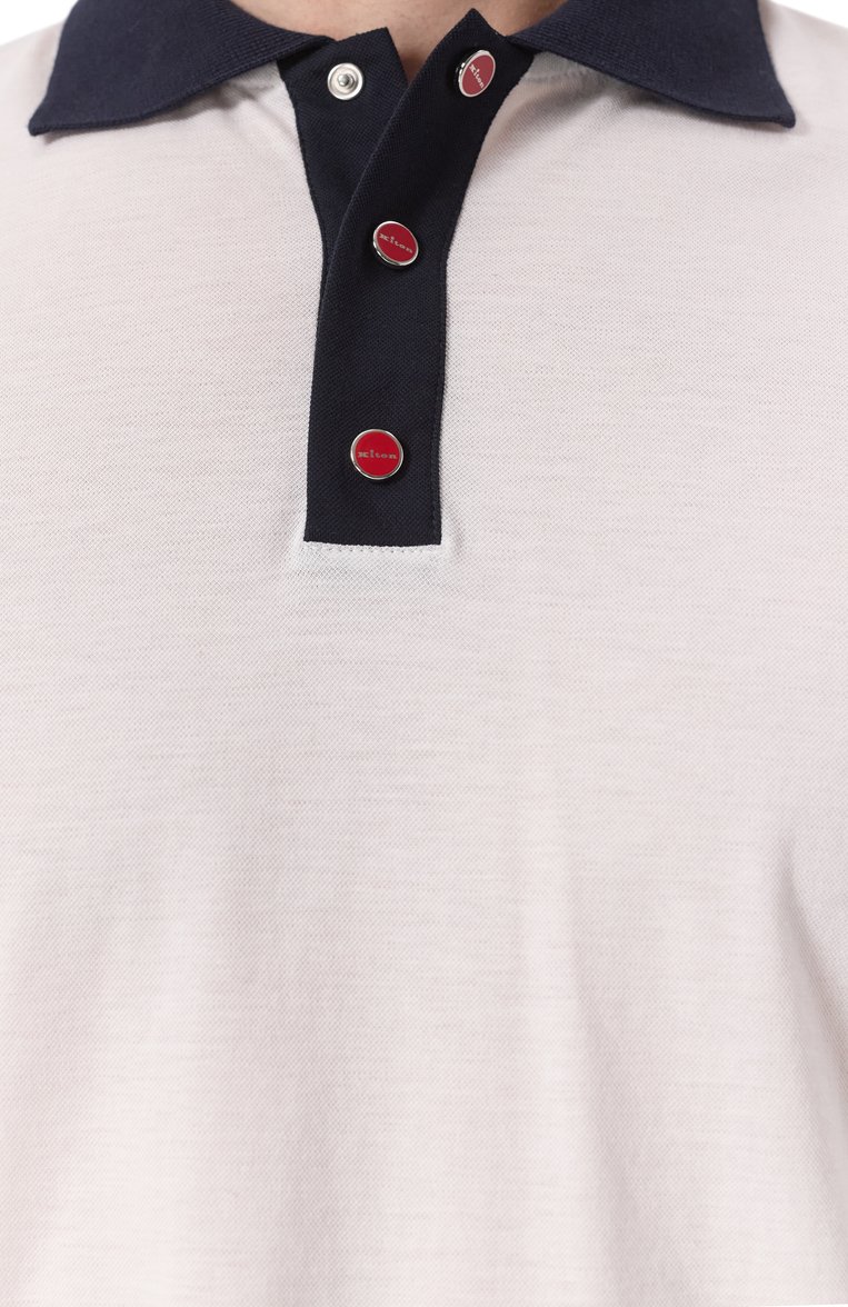 Мужское хлопковое поло KITON белого цвета, арт. UMK0724A0011 | Фото 5 (Рукава: Короткие; Материал внешний: Хлопок; Длина (для топов): Стандартные; Застежка: Пуговицы; Стили: Кэжуэл; Принт: Без принта; Мужское Кросс-КТ: Футболка-одежда)