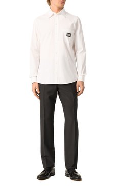 Мужская хлопковая рубашка DOLCE & GABBANA белого цвета, арт. G5JG4T/FU5U8 | Фото 2 (Материал внешний: Хлопок; Материал сплава: Проставлено; Рукава: Длинные; Длина (для топов): Стандартные; Драгоценные камни: Проставлено; Стили: Классический, К�эжуэл; Воротник: Кент; Манжеты: На пуговицах; Случай: Повседневный; Рубашки М: Classic Fit; Принт: Однотонные)