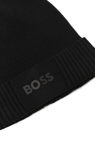 Шапка из хлопка и шерсти BOSS черного цвета по цене 8295 руб., арт. 50499423, фото 3 Шапка из хлопка и шерсти BOSS, арт. 50499423, фото 3