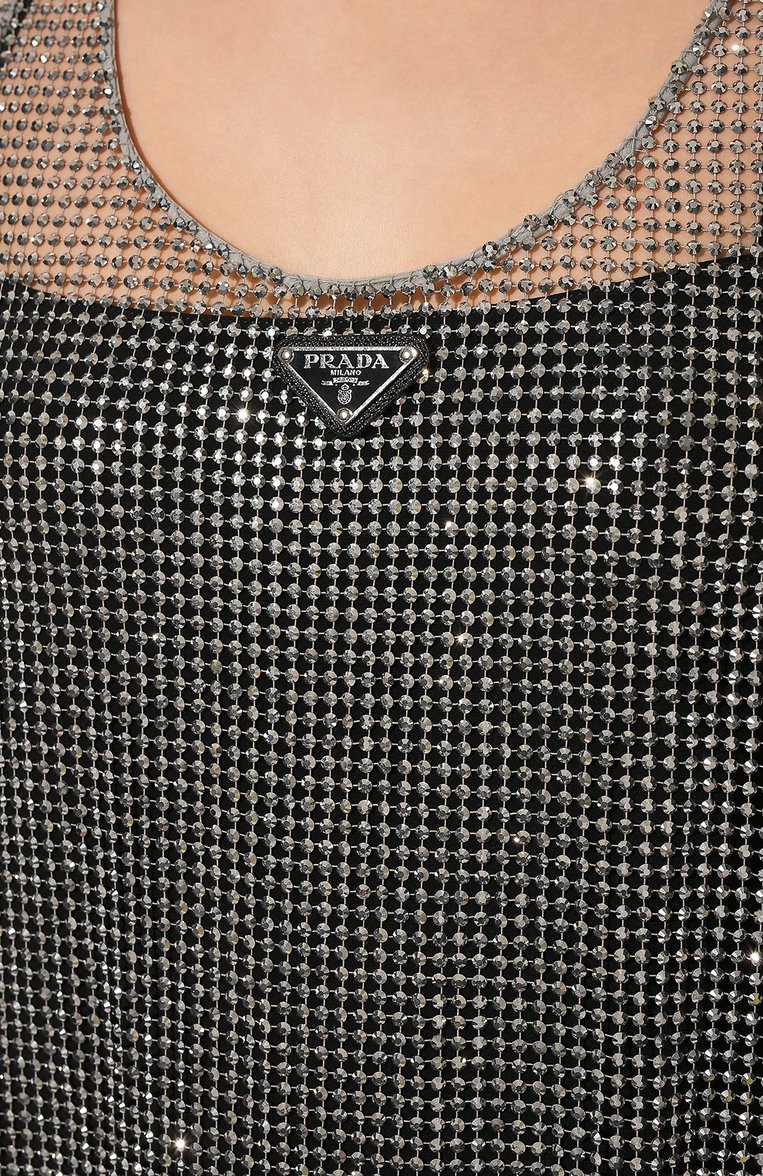 Женское платье с отделкой стразами PRADA серебряного цвета, арт. P3F40R-1WPH-F0518-212 | Фото 5 (Материал внешний: Синтетический материал; Стили: Гламурный; Длина Ж (юбки, платья, шорты): Мини; Случай: Коктейльный; Региональные ограничения белый список (Axapta Mercury): Не проставлено; Нос: Не проставлено; Женское Кросс-КТ: Платье-одежда; Рукава: На бретелях)