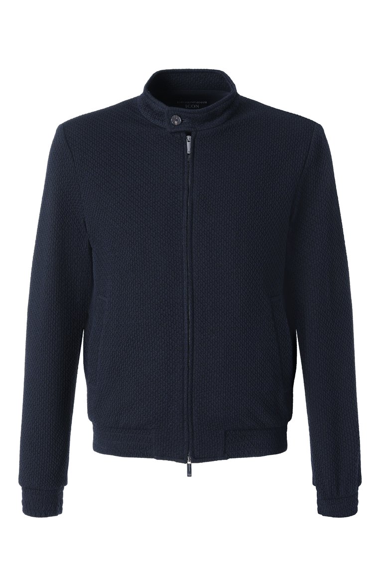 Мужской бомбер EMPORIO ARMANI темно-синего цвета, арт. EM000185/TE13908 | Фото 1 (Рукава: Длинные; Материал сплава: Проставлено; Драгоценные камни: Проставлено; Материал подклада: Синтетический материал; Длина (верхняя одежда): Короткие; Кросс-КТ: бомбер, Легкие; Принт: Без принта; Мужское Кросс-КТ: шерсть и кашемир; Стили: Кэжуэл)