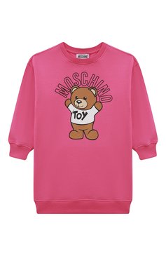 Детское хлопковое платье MOSCHINO фуксия цвета, арт. H2V064/LDA17/10A-14A | Фото 1 (Рукава: Длинные; Материал внешний: Хлопок; Случай: Повседневный; Девочки Кросс-КТ: Платье-одежда; Материал сплава: Проставлено; Драгоценные камни: Проставлено; Ростовка одежда: 10 - 11 лет | 140 - 146см, 12 лет | 152 см, 13 - 15 лет | 158 см)