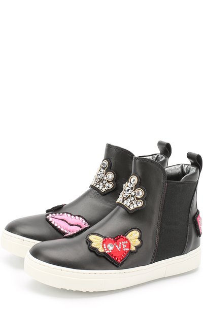 Высокие кожаные кеды с нашивками и эластичными вставками MISSOURI, арт. 16613/31-34, фото 1