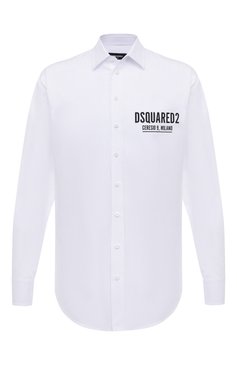 Мужская хлопковая рубашка DSQUARED2 белого цвета, арт. S74DM0652/S36275 | Фото 1 (Манжеты: На пуговицах; Воротник: Кент; Рукава: Длинные; Рубашки М: Regular Fit; Случай: Повседневный; Длина (для топов): Стандартные; Стили: Гранж; Принт: С принтом; Материал сплава: Проставлено; Нос: Не проставлено; Материал внешний: Хлопок; Драгоценные камни: Проставлено; Размерность: Маломерит)