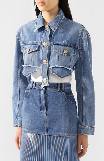 Джинсовая куртка BALMAIN голубого цвета по цене 118500 руб., арт. TF18122/D006, фото 3 Джинсовая куртка BALMAIN, арт. TF18122/D006, фото 3